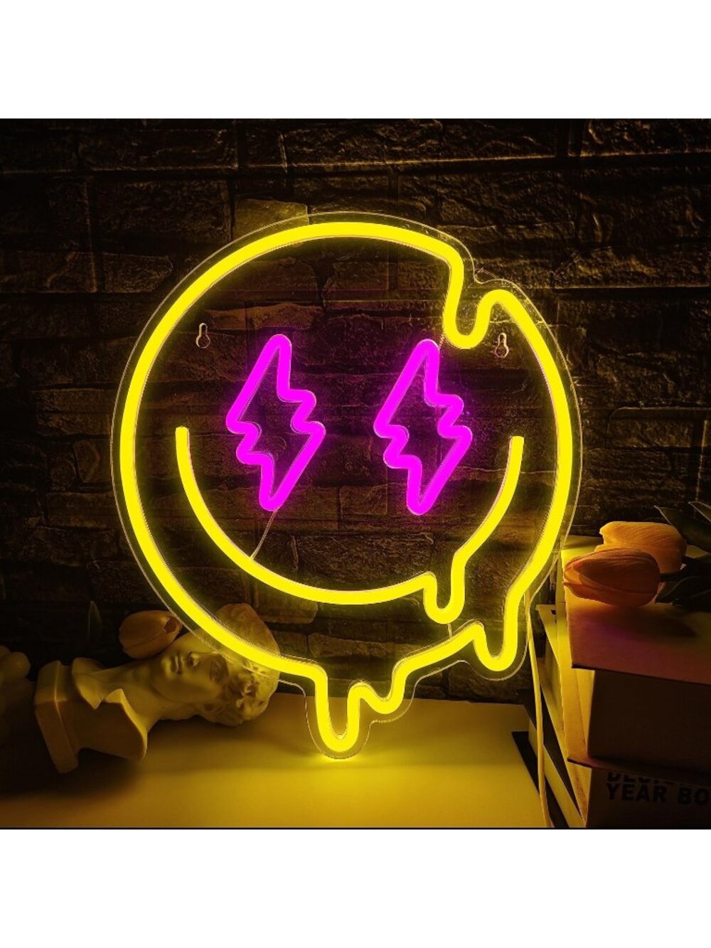 Emoji Neon Sign Yellow Pink Acrylic Emoji LED Neon Light Emoji Neon Light Sign